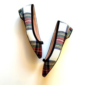 J. Crew Pointed-Toe Bow Flats Snowy Stewart Tartan